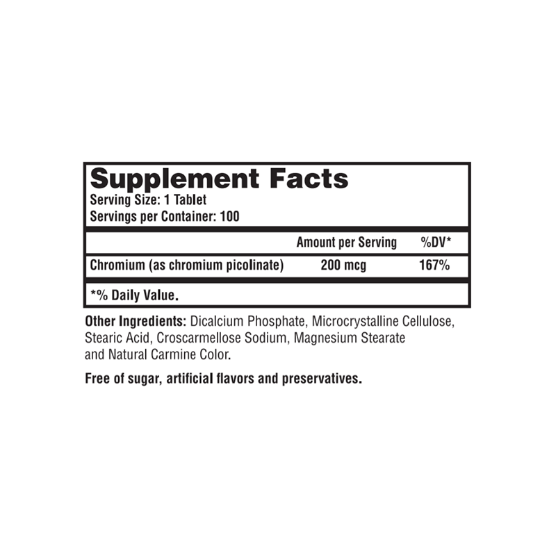 Chromium Picolinate 200 MCG - 100 Tabs for Better Health