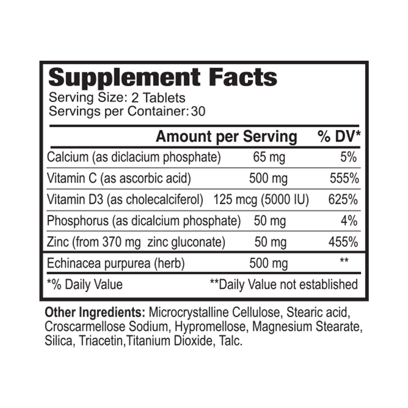 Zinc Vitamin D Vitamin C Immune Booster - 60 Capsules