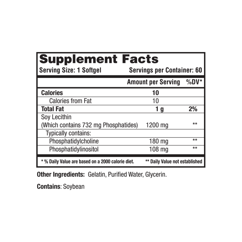 Lecithin 1200 MG - 60 Softgels for Brain and Liver Health
