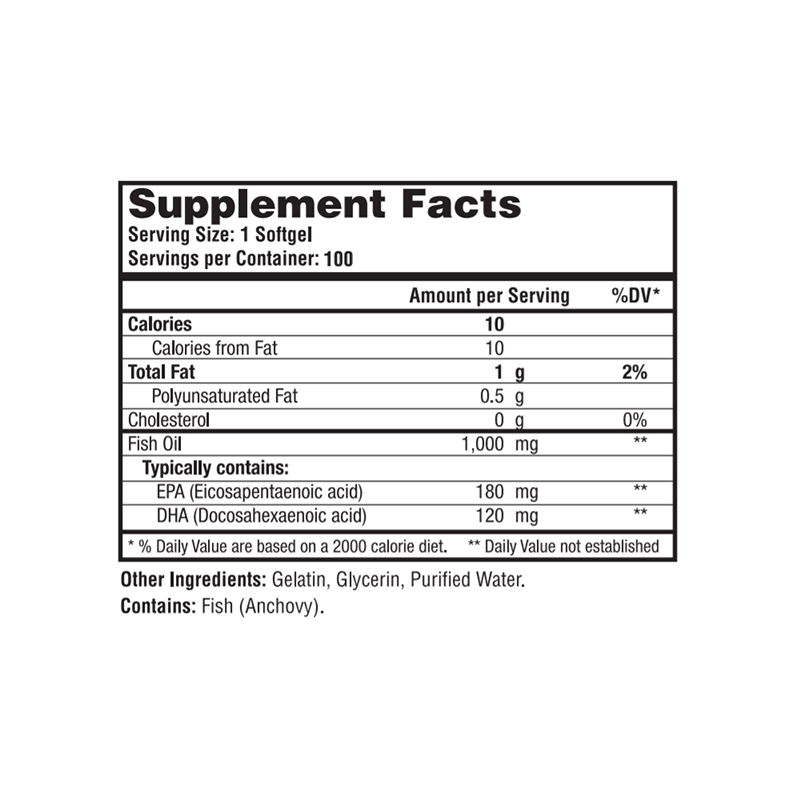 Omega 3 Fish Oil Concentrated 1000 mg 100 Softgels