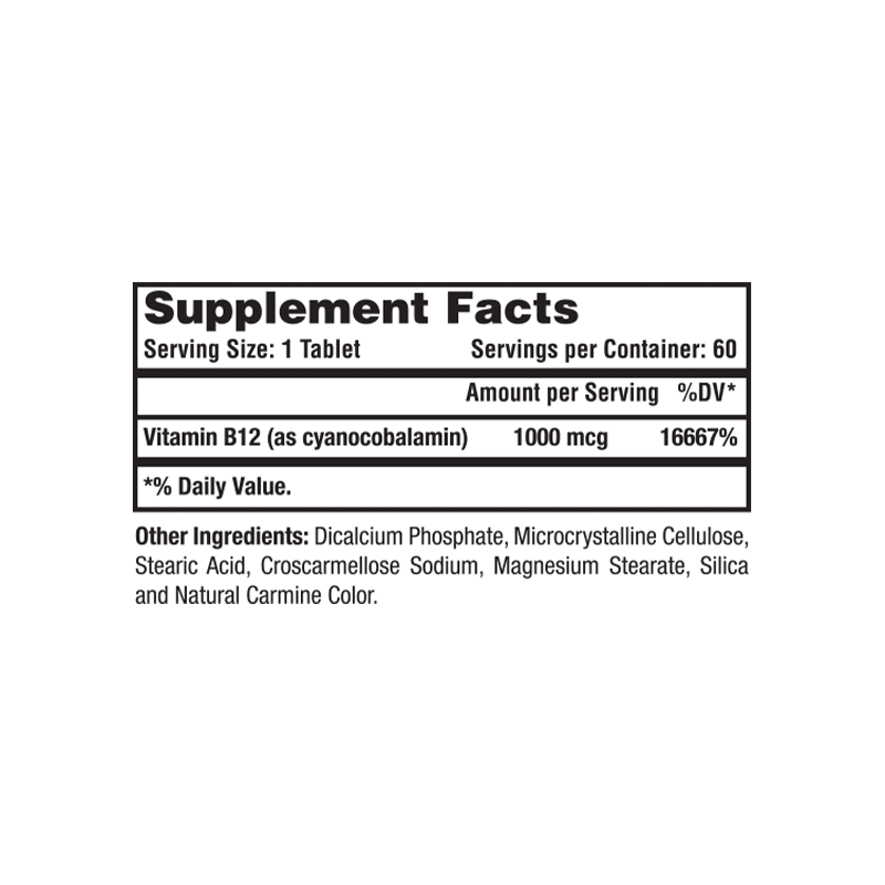 Vitamin B12 1000 MCG - 60 Tabs for Energy and Metabolism